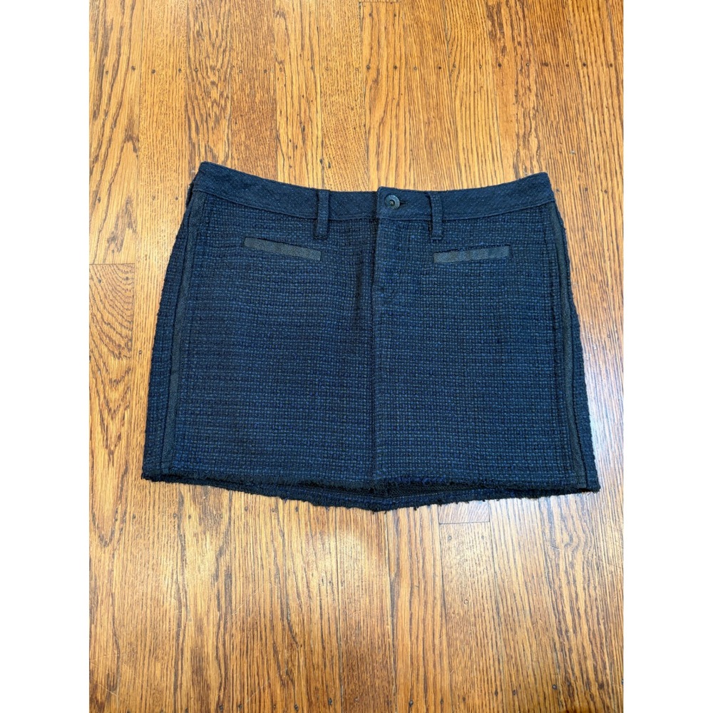 GUESS Navy Blue Tweed Micro Mini Skirt 27 Black Trim Preppy Academia